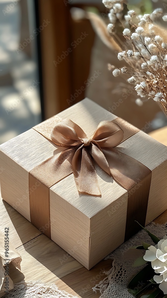 Elegant Gift Box with Brown Ribbon, A Touch of Sophistication and Grace Elegant Gift Box with Brown Ribbon, A Touch of Sophistication and Grace