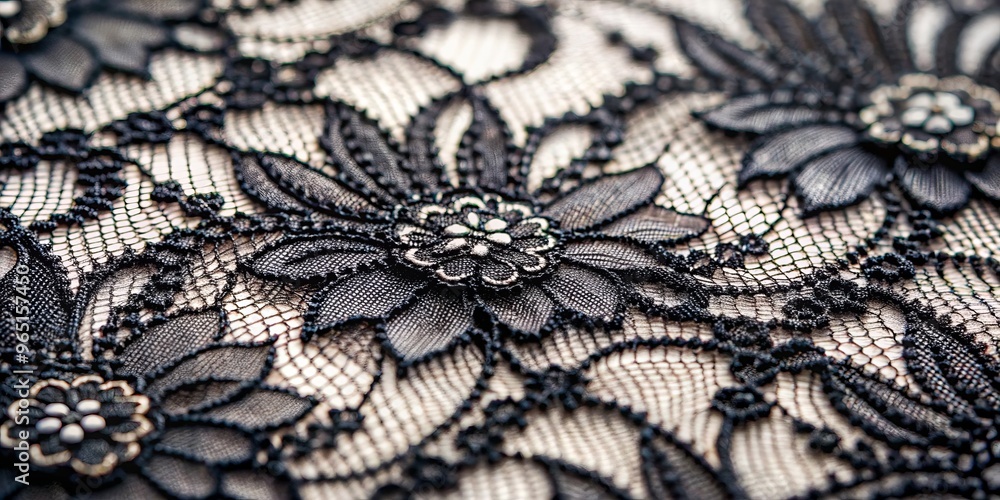 Lacework Intricacy Close-up of Black Floral Pattern, Lace, Fabric, Texture Lacework Intricacy Close-up of Black Floral Pattern, Lace, Fabric, Texture