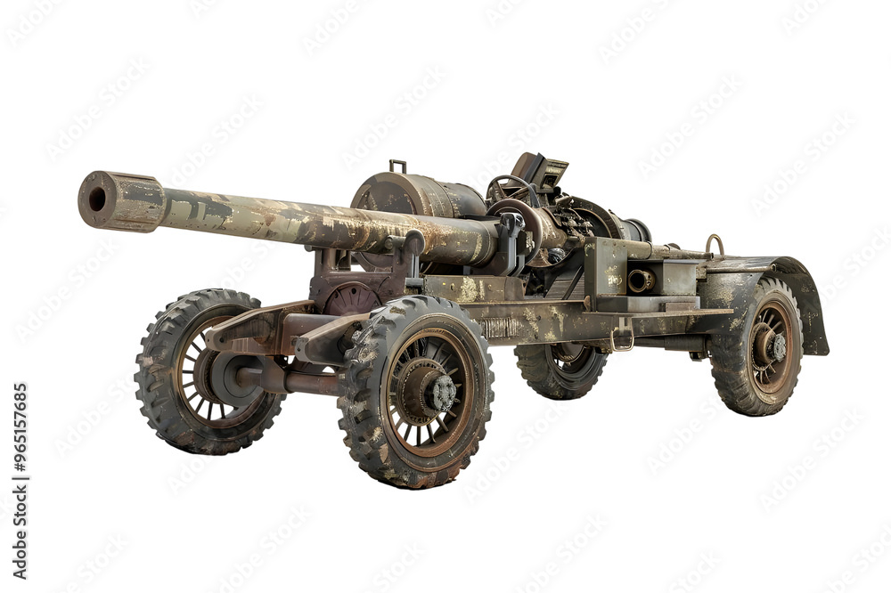 Heavy artillery cannon used in military warfare. Isolated on a transparent background. Heavy artillery cannon used in military warfare. Isolated on a transparent background.