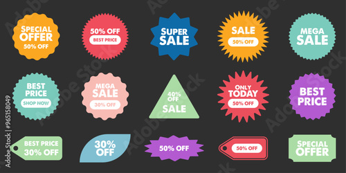 sunburst starburst price sticker label badges icon set sticker sale offer discount text tag shopping badge promotion marketing