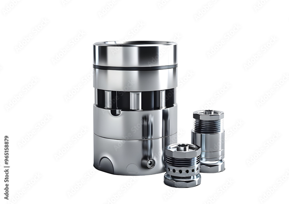Precision-machined piston and cylinder set for high-performance engine Isolated on a transparent background Precision-machined piston and cylinder set for high-performance engine Isolated on a transparent background