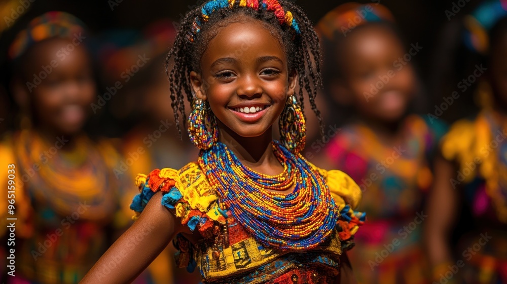 Fototapeta premium A joyful girl in traditional attire, celebrating cultural heritage.