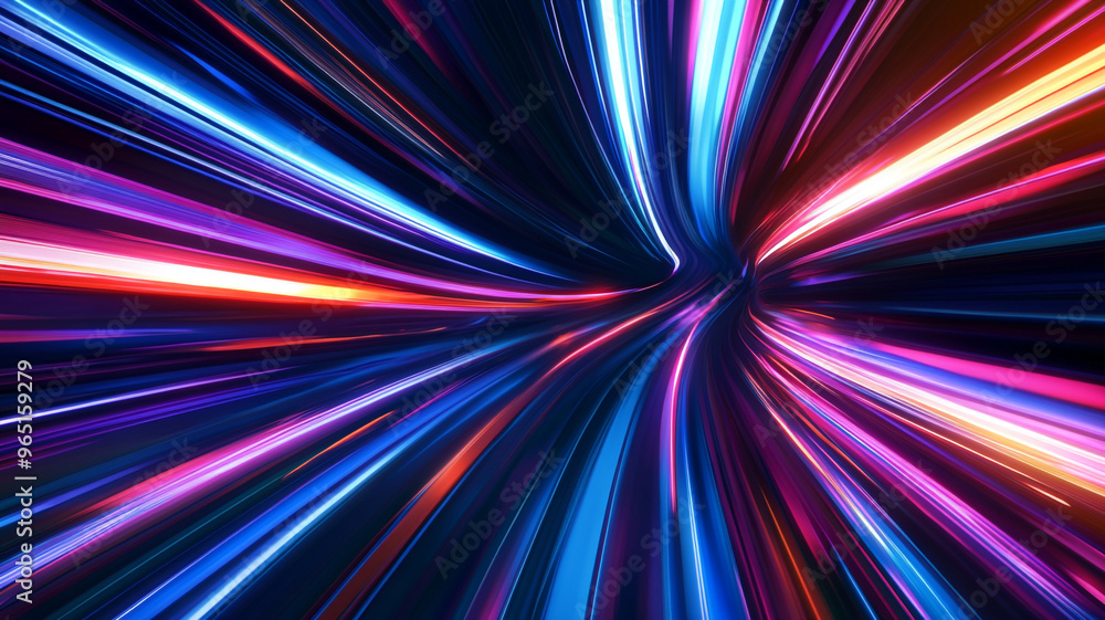 Dynamic swirling lines of vibrant colors in a futuristic tunnel design at night Dynamic swirling lines of vibrant colors in a futuristic tunnel design at night