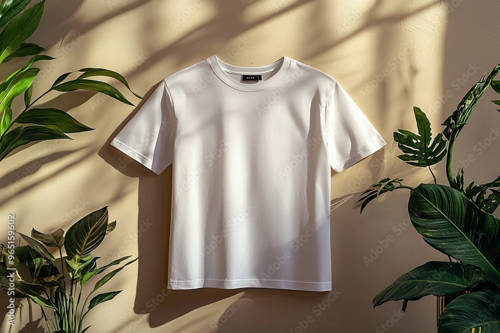 Simple Tshirt Flatlay mockup in beige background created with generative AI Simple Tshirt Flatlay mockup in beige background created with generative AI
