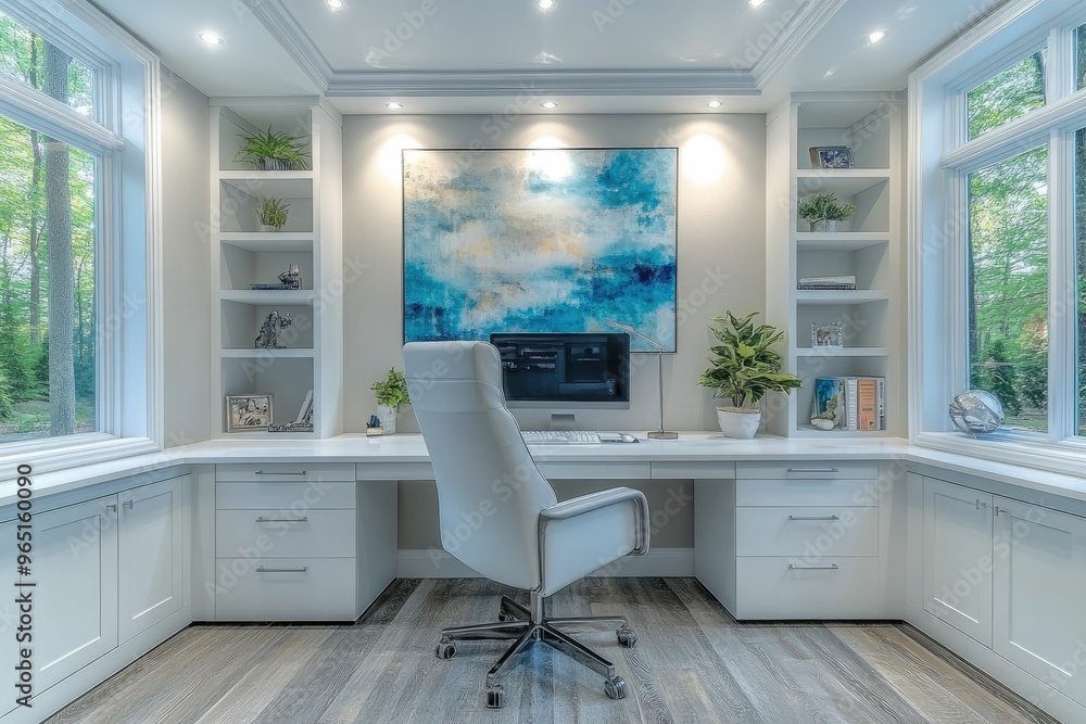 Modern home office with stylish decor and technology. Modern home office with stylish decor and technology.