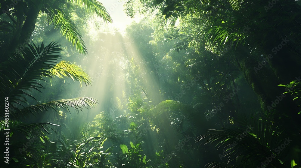 Sunlight Streaming Through Lush Jungle Canopy Sunlight Streaming Through Lush Jungle Canopy