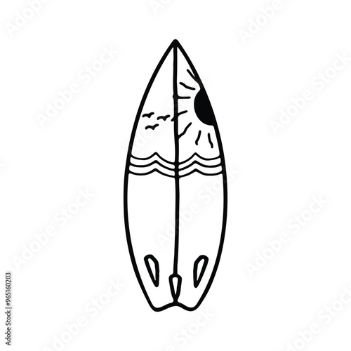 Surfboard line drawing illustration
