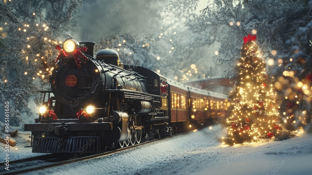 Obraz premium Christmas Train on Snowy Tracks