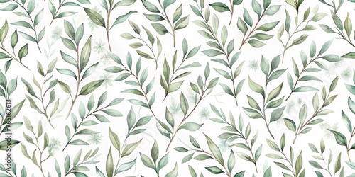 Watercolor Greenery Seamless Pattern, Watercolor, Green Leaves, Floral Pattern, Botany, White Background, Botanical