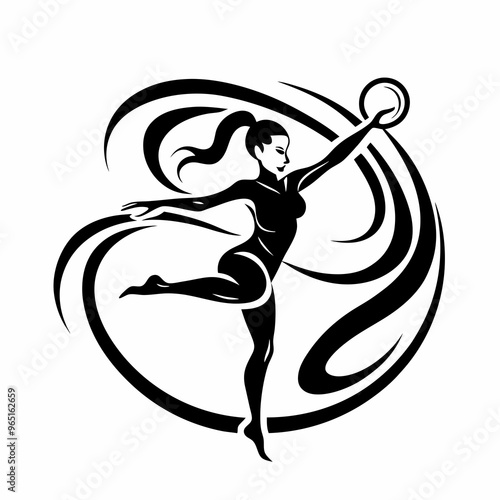 Graceful female dancer performing with a ball in a dynamic motion illustration