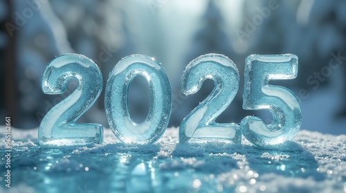 Icy 2025 numbers in snowy winter landscape