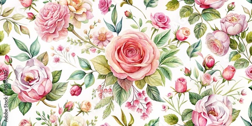 Wallpaper Mural Watercolor Pink Roses Floral Pattern, Watercolor, Floral, Roses Torontodigital.ca