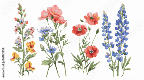 Wallpaper Mural set of pencil style colorful birth flowers on a white background Torontodigital.ca
