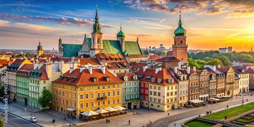 Ancient city walls and Gothic spires of St. John's Archcathedral converge with World War II ruins, modern monuments, and vibrant city life in Warsaw's eclectic urban landscape.