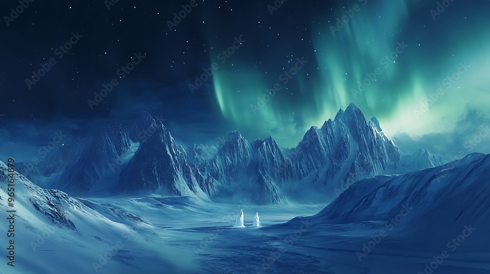 Fototapeta premium Aurora Borealis over Snowy Mountains