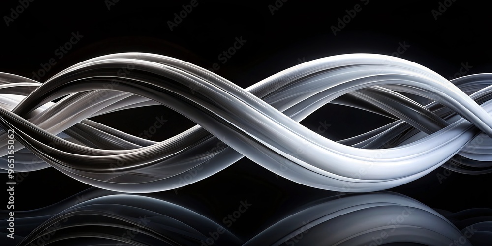 Elegant black and white curves intertwine, poised in equilibrium, as opposing forces harmoniously balance and Elegant black and white curves intertwine, poised in equilibrium, as opposing forces harmoniously balance and