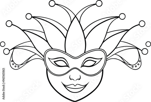 carnival mask line art vector illustration photo