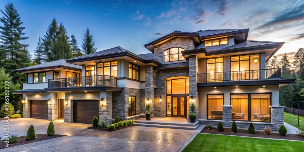 Obraz premium Luxurious modern mansion in North America, luxury, house, home, architecture, residential, property, real estate