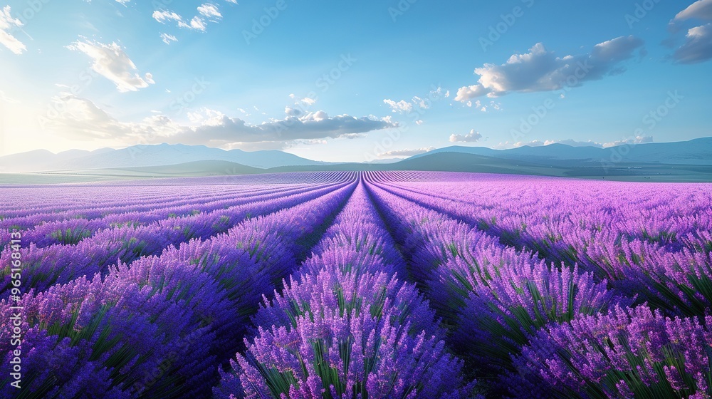 Obraz premium A field of lavender flowers with a clear blue sky in the background