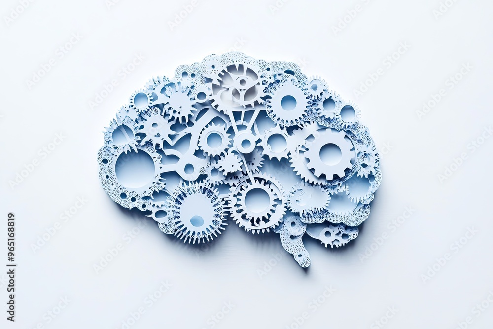 Innovative Business Strategy Concept with Paper Cut Gears and Cogs in Human Brain Innovative Business Strategy Concept with Paper Cut Gears and Cogs in Human Brain