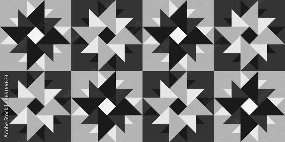 A contemporary geometric pattern adorned with striking black and gray tones, perfect for various design applications A contemporary geometric pattern adorned with striking black and gray tones, perfect for various design applications