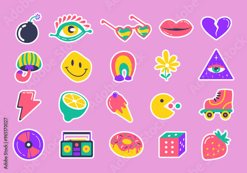Wallpaper Mural Retro 90s Stickers Element Set Torontodigital.ca