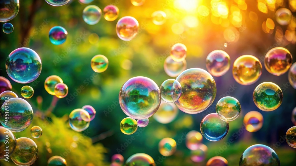 Dreamy abstract background of soap bubble in the air with nature defocused, dreamy, abstract, background, soap bubble, air