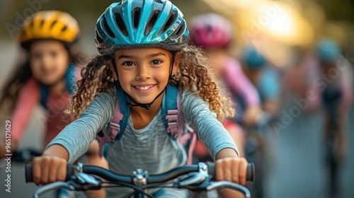 Children riding bicycles outdoors, smiling and enjoying the activity.