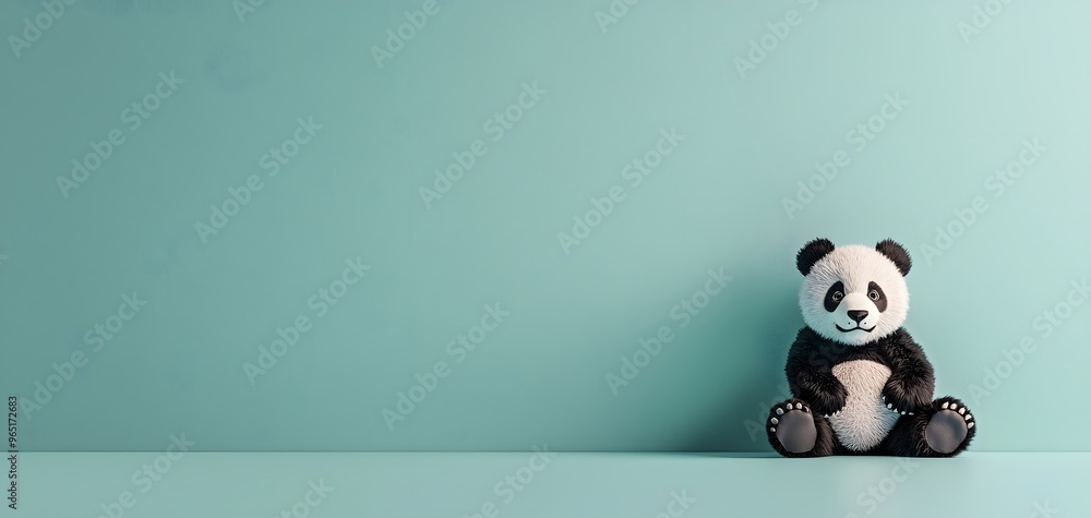 A charming 3D panda plush toy is seated against a smooth pastel background. Its soft texture offers warmth, evoking friendly, playful emotions in viewers who admire it. 3D Animal Concept A charming 3D panda plush toy is seated against a smooth pastel background. Its soft texture offers warmth, evoking friendly, playful emotions in viewers who admire it. 3D Animal Concept