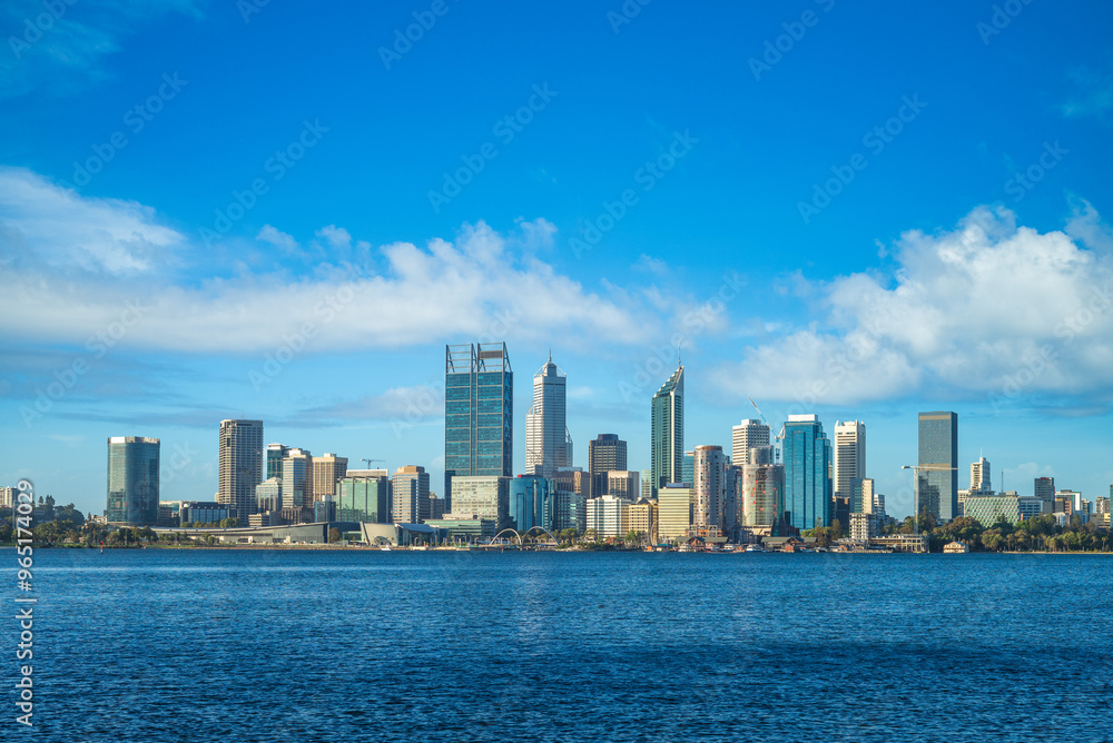skyline of perth at dusk by swan river in western australia skyline of perth at dusk by swan river in western australia