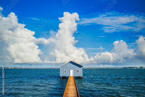 Crawley Edge Boatshed, the blue boat houes, located in Perth, Western Australia, Australia