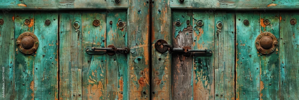 Charming Wooden Doors Featuring an Antique Green Finish Charming Wooden Doors Featuring an Antique Green Finish