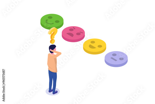 Emotional Balance Concept: A man enhancing his emotional intelligence, understanding moods, and cultivating self-awareness, self-development, and self-control. 