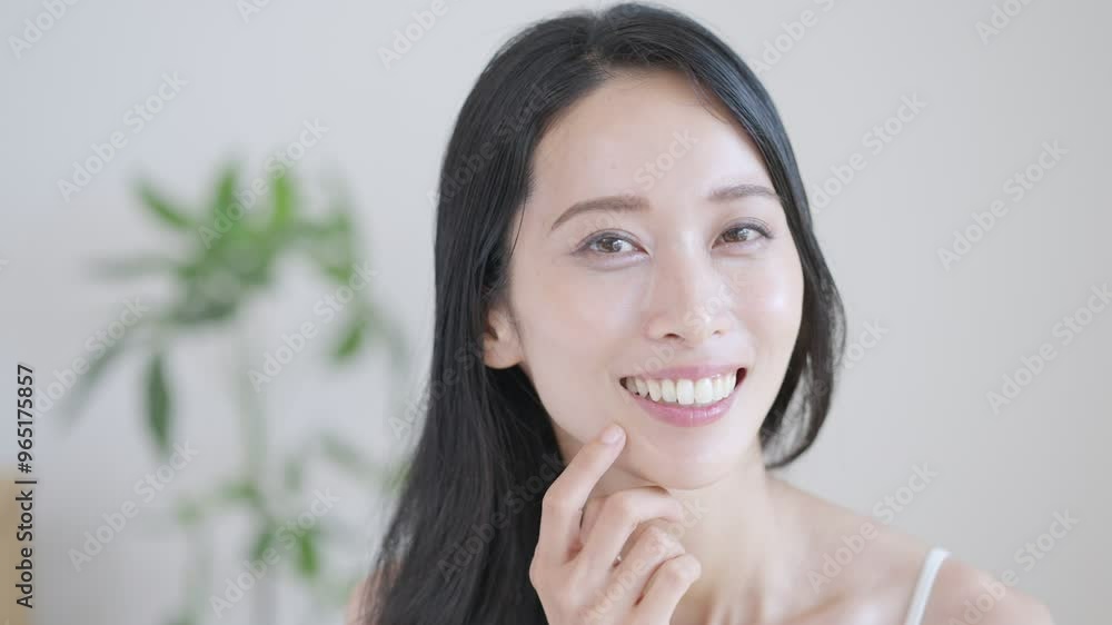 白い歯を見せる女性