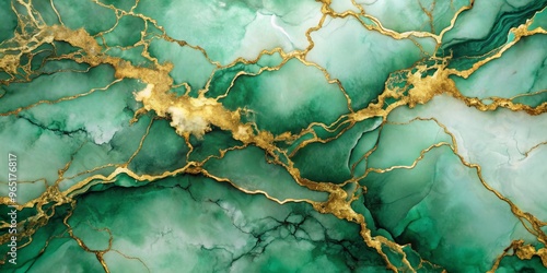 Emerald Green and Gold Abst...