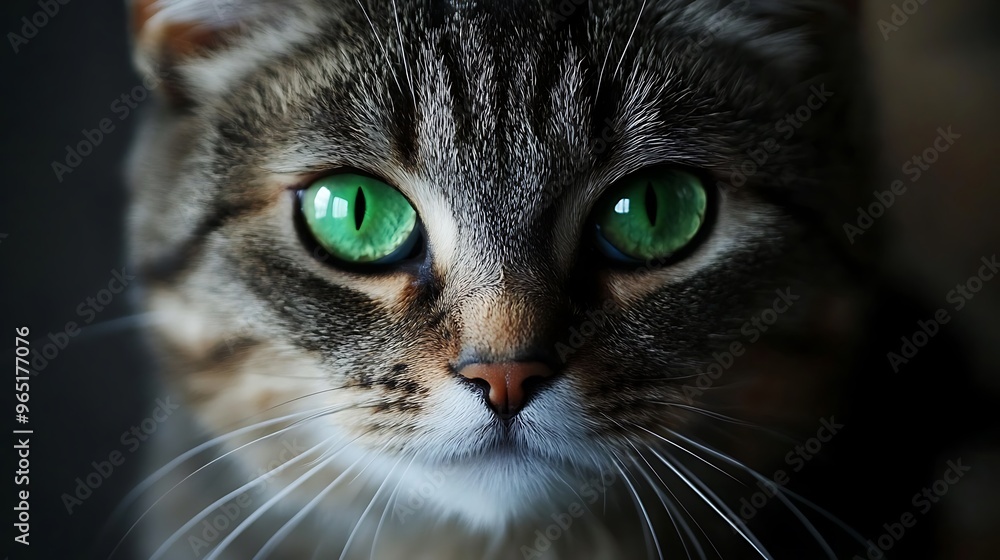 A Close-up Portrait of a Cat with Striking Green Eyes A Close-up Portrait of a Cat with Striking Green Eyes