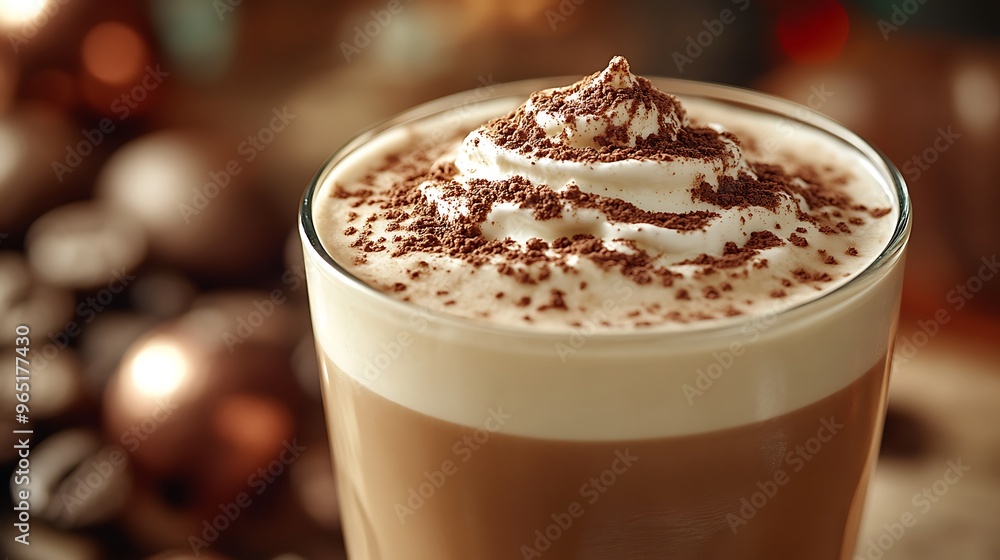 A close-up of a glass of Irish coffee with rich cream floating on top and dusted with cocoa powder. The background features softly blurred pub decor, adding to the authentic Irish ambiance. A close-up of a glass of Irish coffee with rich cream floating on top and dusted with cocoa powder. The background features softly blurred pub decor, adding to the authentic Irish ambiance.