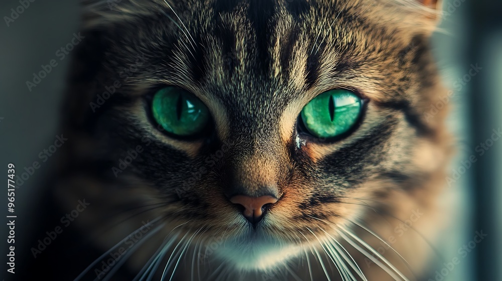 A Close-up Portrait of a Cat with Striking Green Eyes A Close-up Portrait of a Cat with Striking Green Eyes