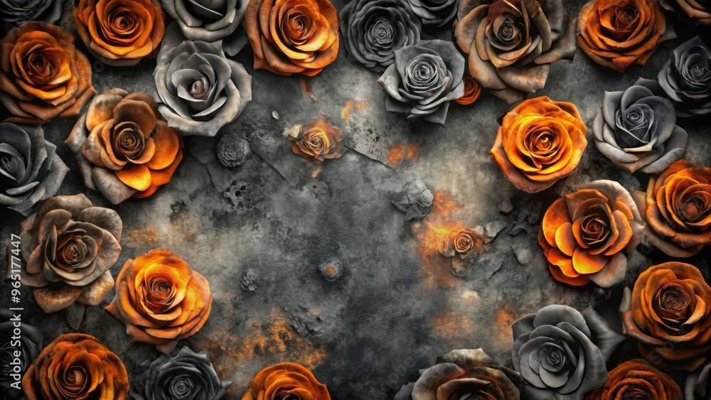 Dark and spooky background texture featuring black, grey, and orange roses perfect for Halloween and Death themes, Halloween, spooky Dark and spooky background texture featuring black, grey, and orange roses perfect for Halloween and Death themes, Halloween, spooky