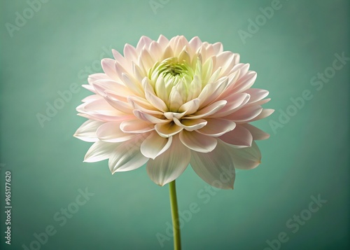 Delicate, solitary flower with slender stem and soft, feathery petals in shades of pale pink and creamy white, set against a muted green background. photo