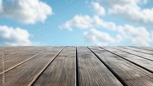 Wooden Plank Background with Cloudy Sky