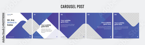 Set of minimalist business carousel post, Customize social media template design, Instagram and LinkedIn carousel post, template eps 10.	