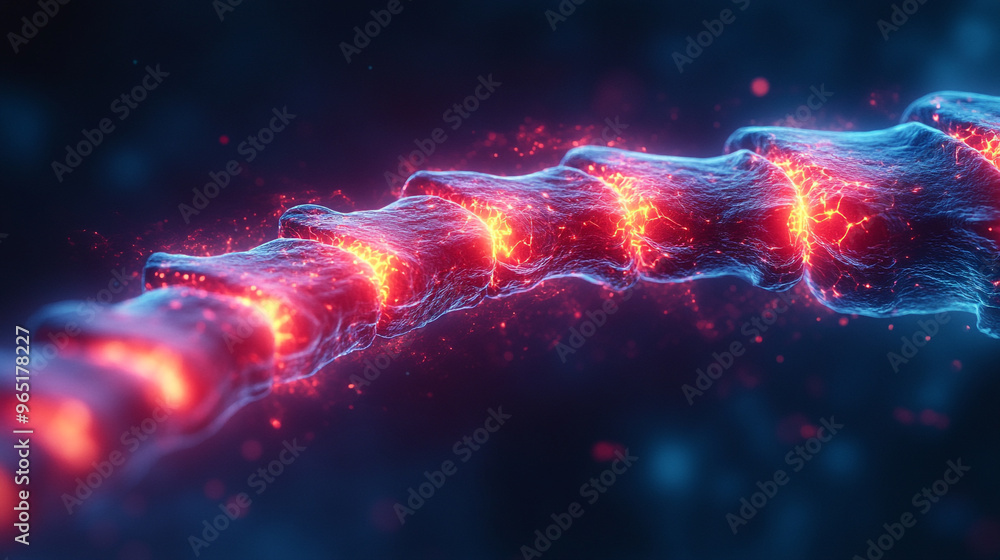 A stunning visualization of a glowing spine model, showcasing intricate details and vibrant energy along its structure. A stunning visualization of a glowing spine model, showcasing intricate details and vibrant energy along its structure.
