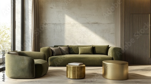 Egyptian-inspired living room with a view of Cairo's dusk skyline.
