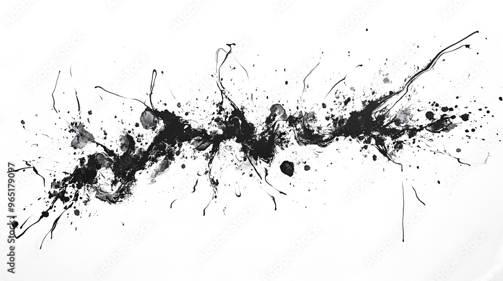 Obraz premium An abstract black ink splatter spreading across transparent background, creating a bold, chaotic visual impact. The high-contrast design evokes a sense of spontaneity and energy.