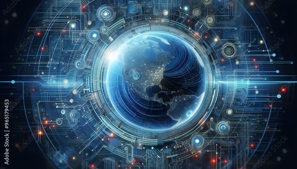 Creative bright blue tech wallpaper with linear circle. Innovation and technology concept. 3D Rendering. Creative bright blue tech wallpaper with linear circle. Innovation and technology concept. 3D Rendering.