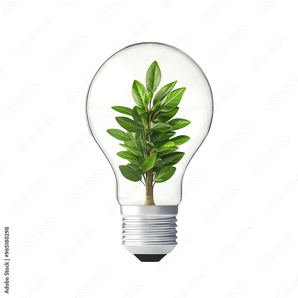 A light bulb with a thriving plant inside, symbolizing sustainability and eco-friendly energy solutions for a greener future. A light bulb with a thriving plant inside, symbolizing sustainability and eco-friendly energy solutions for a greener future.