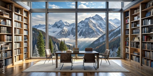 Modern Library With Mountai...
