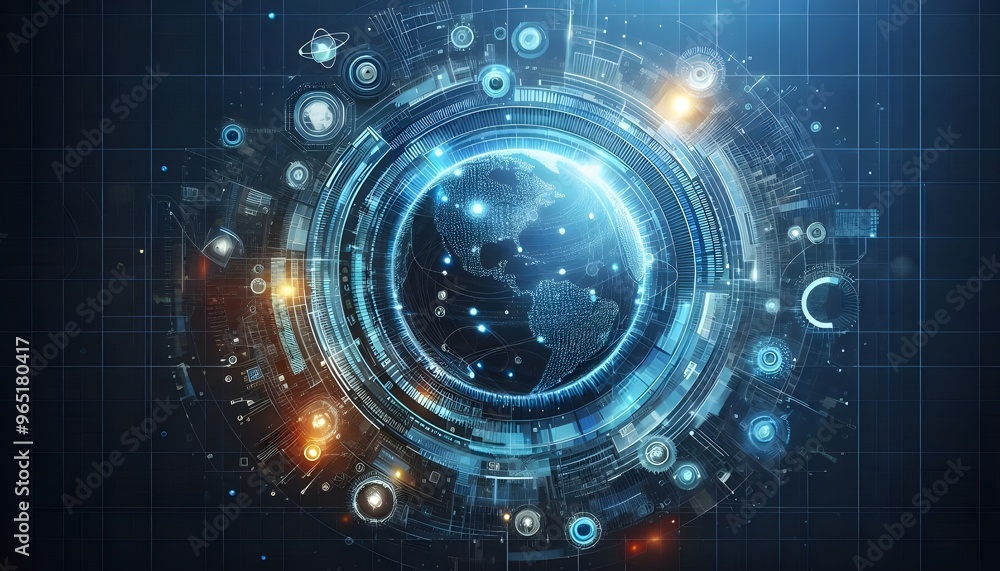Creative bright blue tech wallpaper with linear circle. Innovation and technology concept. 3D Rendering. Creative bright blue tech wallpaper with linear circle. Innovation and technology concept. 3D Rendering.