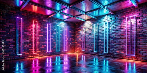 Wallpaper Mural Neon Glow on Brick Wall, 3D Render, Brick Wall, Neon Lights, Glowing Light Torontodigital.ca